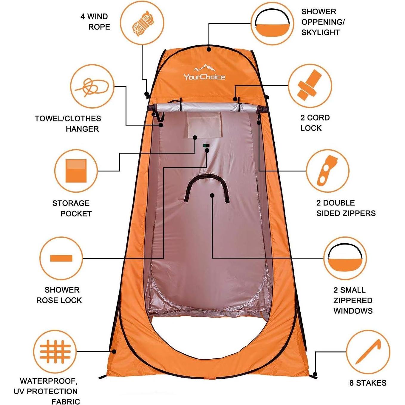 Carpa de Privacidad Pop Up Tu Elección 1.88m Naranja Camping