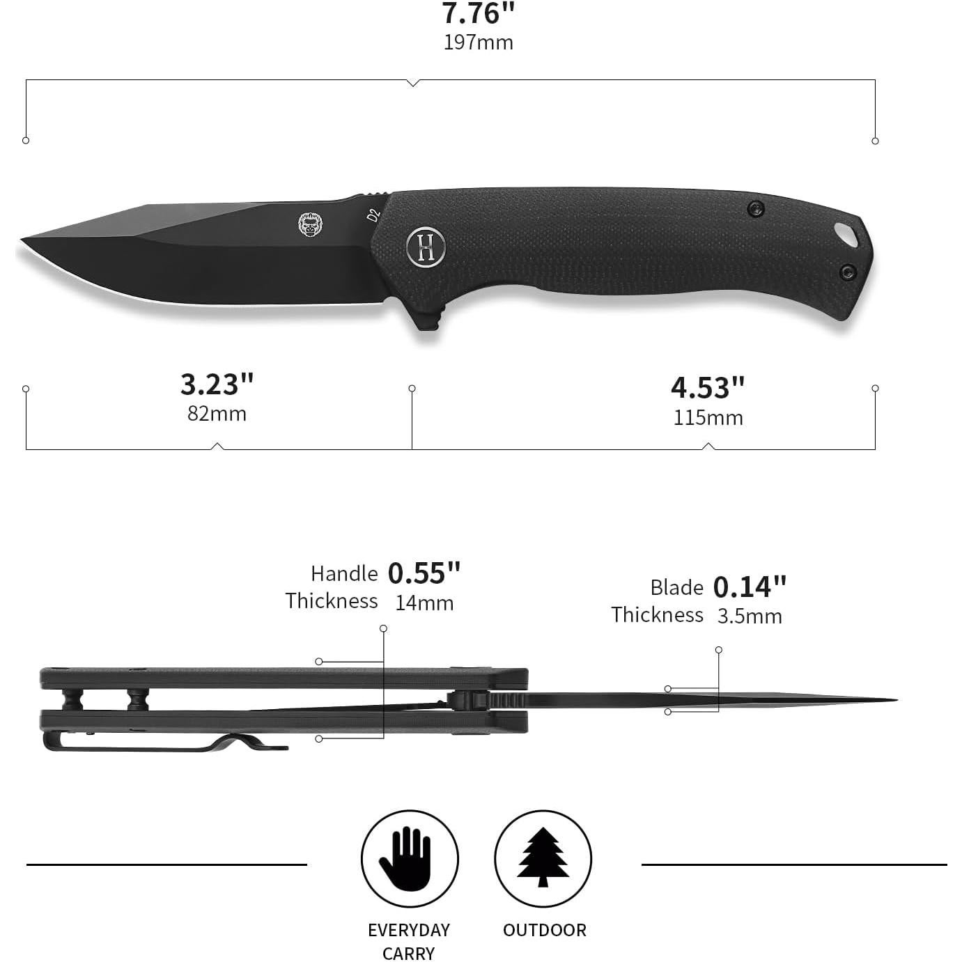 Cuchillo Plegable de Supervivencia Holtzman's Gorilla D2 19.4cm