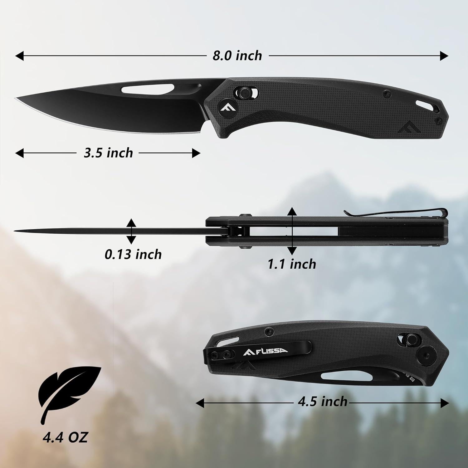 Cuchillo Plegable FLISSA EDC Acero D2 8.9 cm Mango G10 Negro
