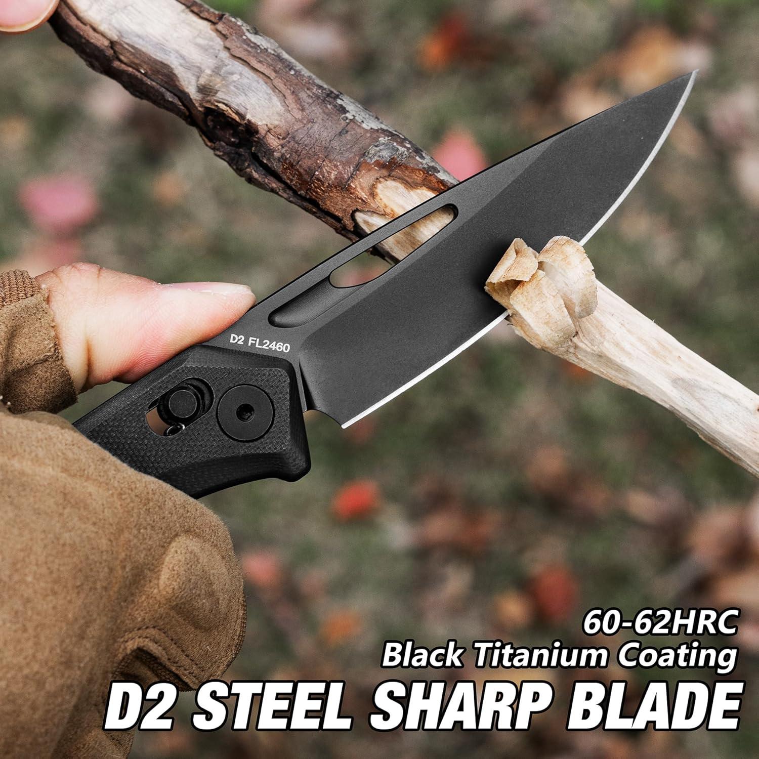 Cuchillo Plegable FLISSA EDC Acero D2 8.9 cm Mango G10 Negro