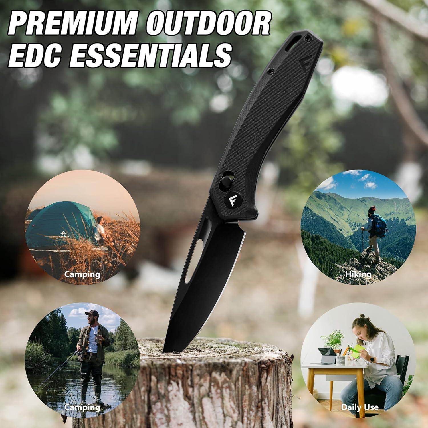 Cuchillo Plegable FLISSA EDC Acero D2 8.9 cm Mango G10 Negro