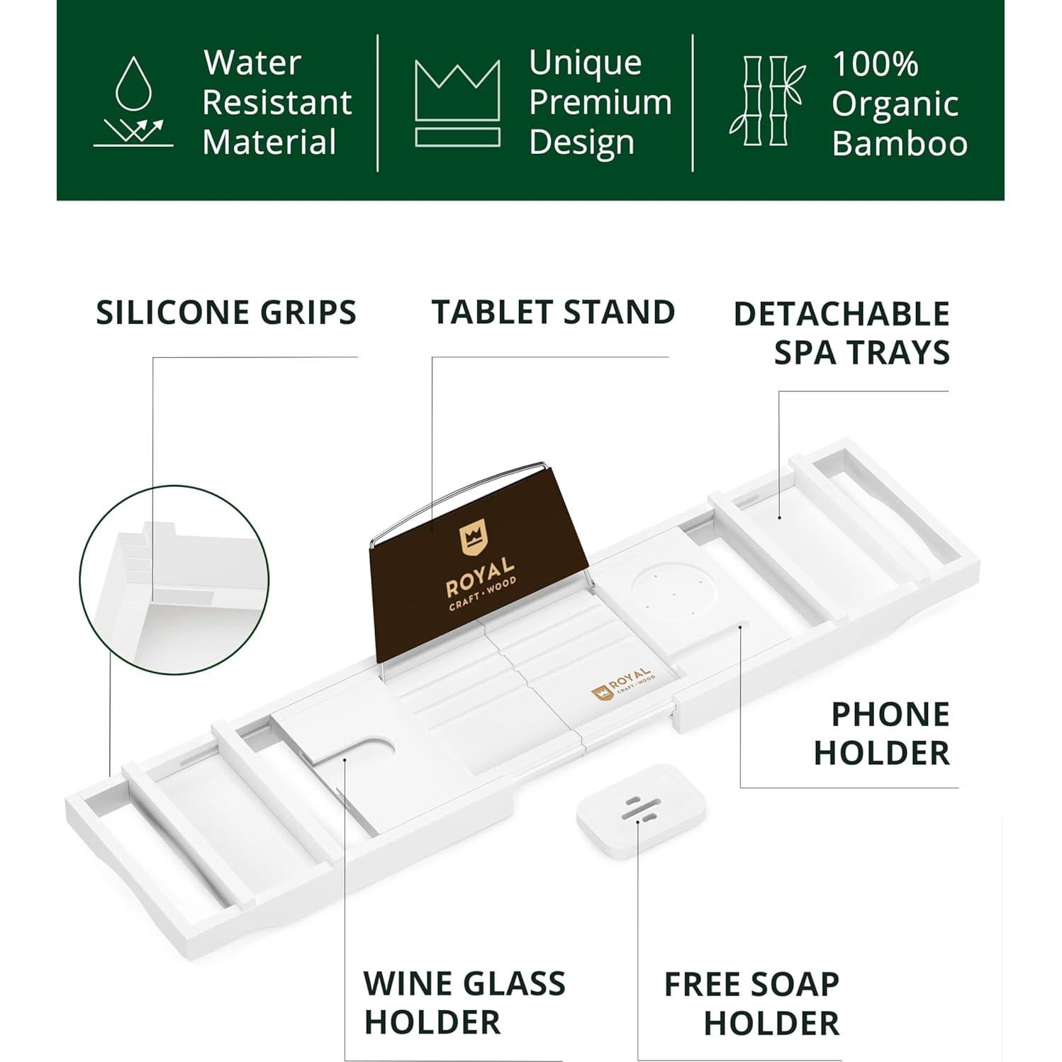 Bandeja de Baño Plegable Royal Craft Wood - Bambú Blanco 109 cm