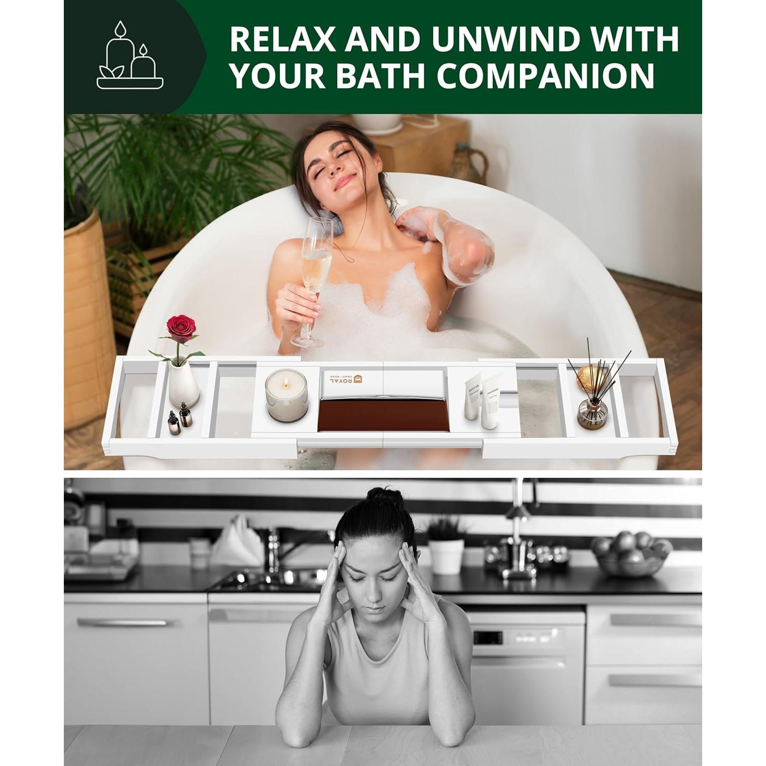 Bandeja de Baño Plegable Royal Craft Wood - Bambú Blanco 109 cm