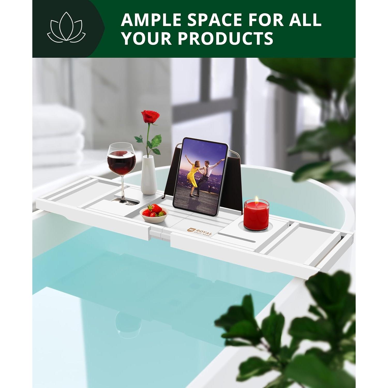 Bandeja de Baño Plegable Royal Craft Wood - Bambú Blanco 109 cm