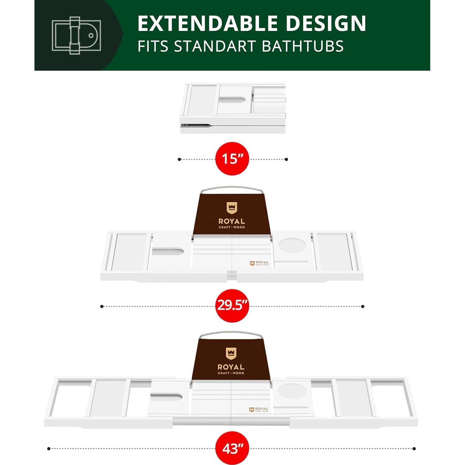 Bandeja de Baño Plegable Royal Craft Wood - Bambú Blanco 109 cm