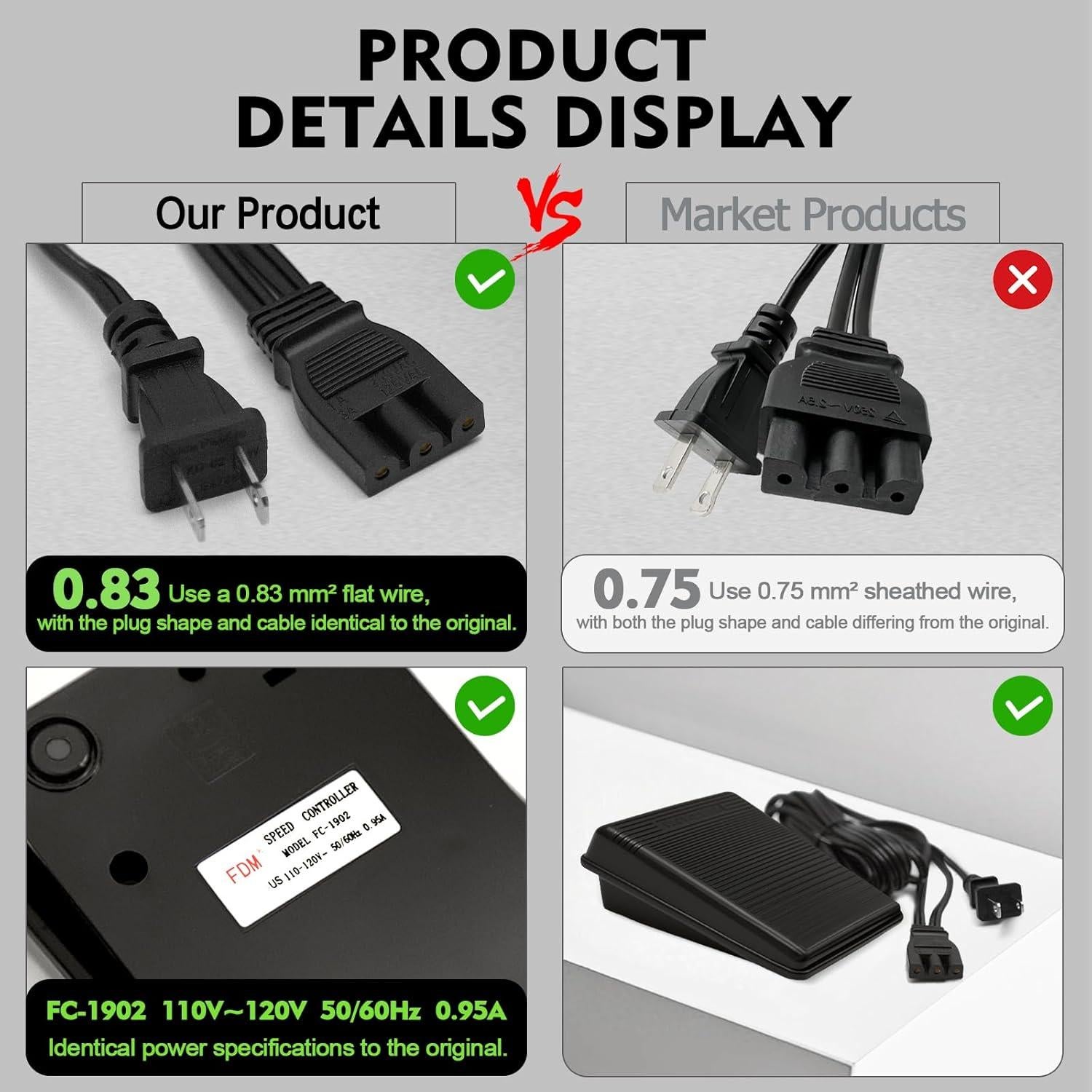 Pedal y Cable de Alimentación para Máquina de Coser Singer #359102-001