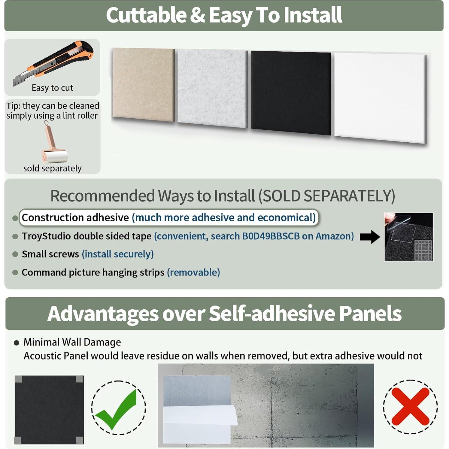 Paneles Acústicos TroyStudio 20 Pcs Fieltro 30.48x30.48cm