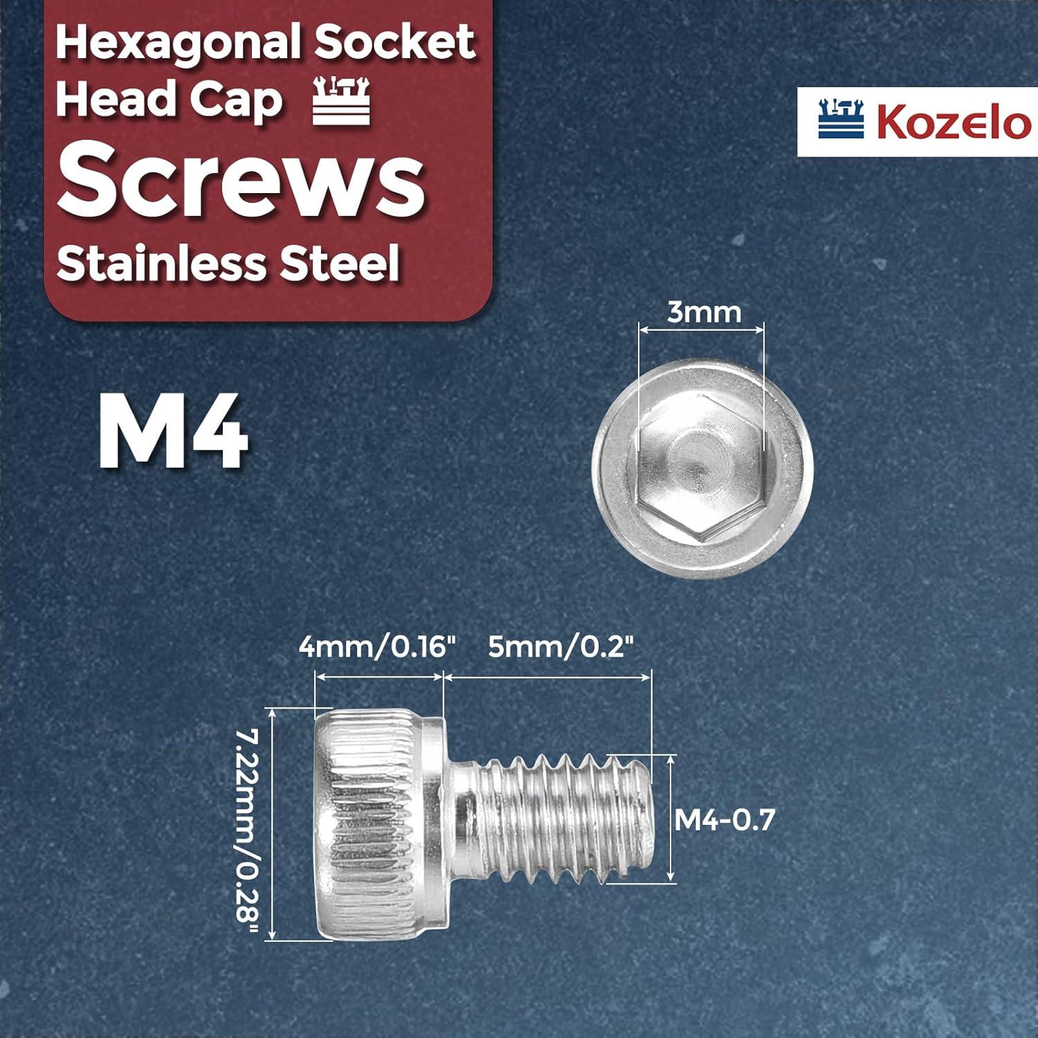 40 Tornillos Hexagonales M4-0.7 x 5mm Acero Inoxidable Kozelo