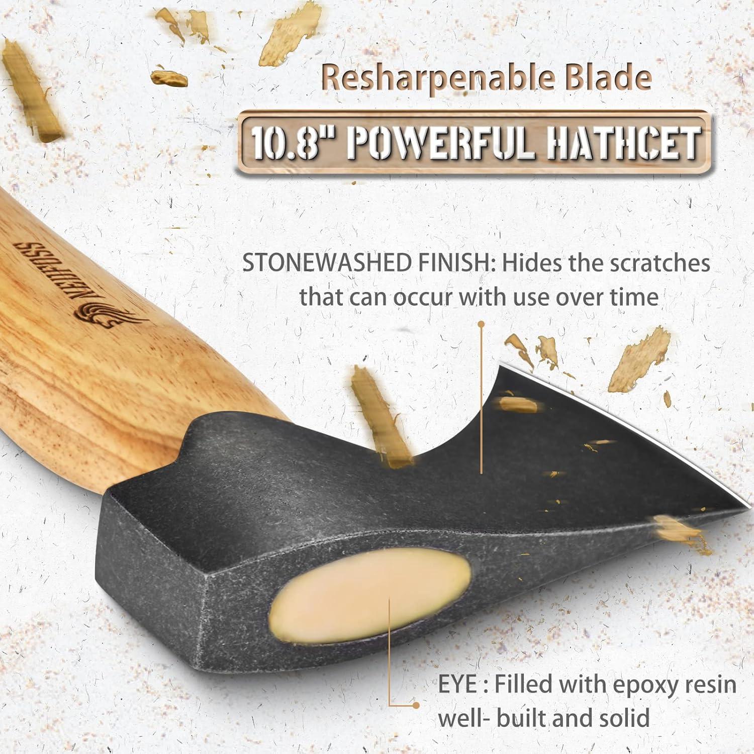 Hacha NedFoss 27.4 cm con funda de cuero y mango de roble