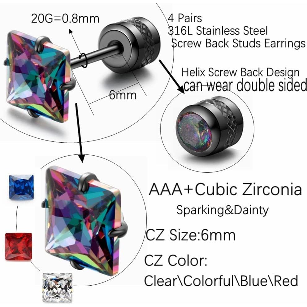 Pendientes Hopply Acero Inoxidable Quirúrgico 6mm 4 Pares