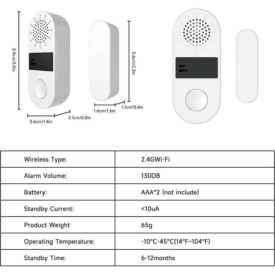 Sensor de Alarma de Puerta Tuya 130dB Wifi Control App