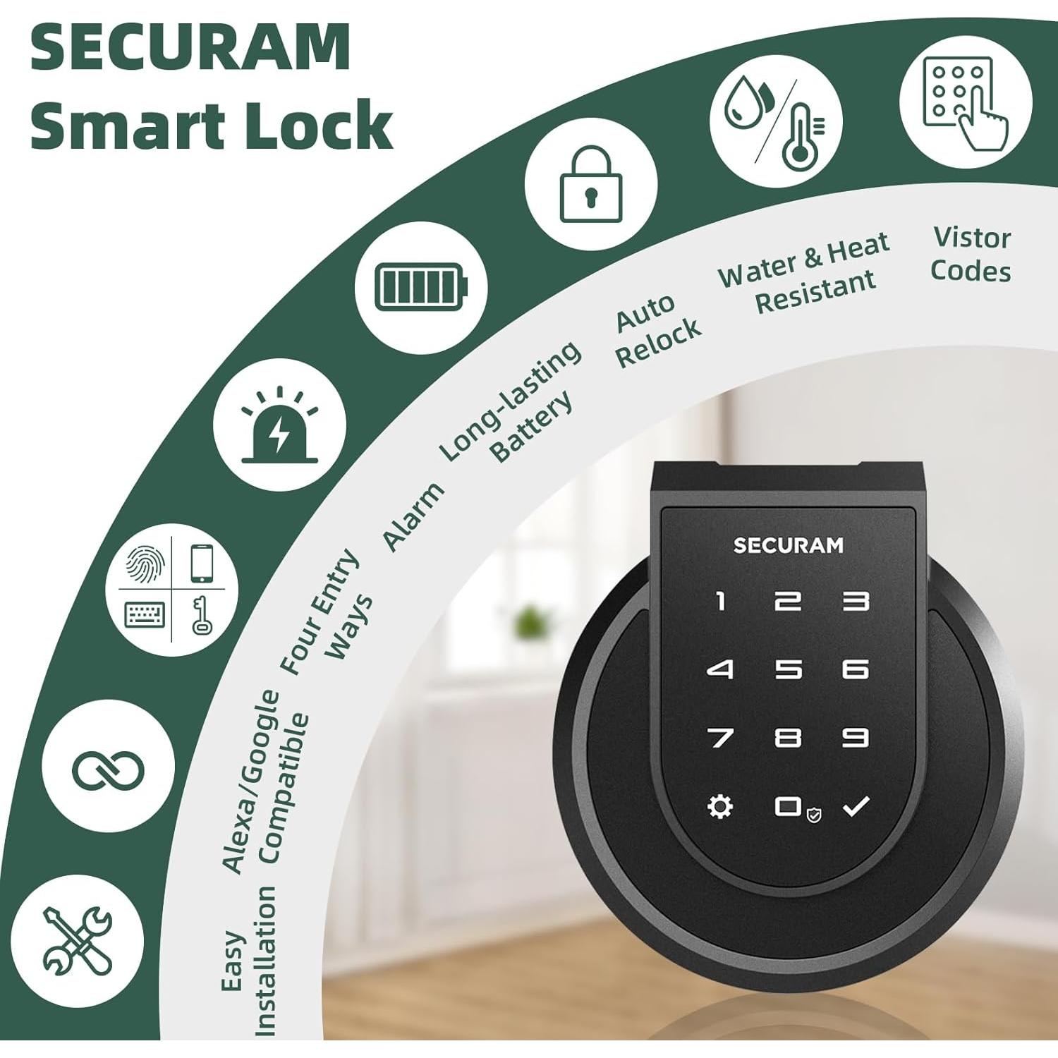 Cerradura Inteligente SECURAM Touch Biométrica Bluetooth Negra