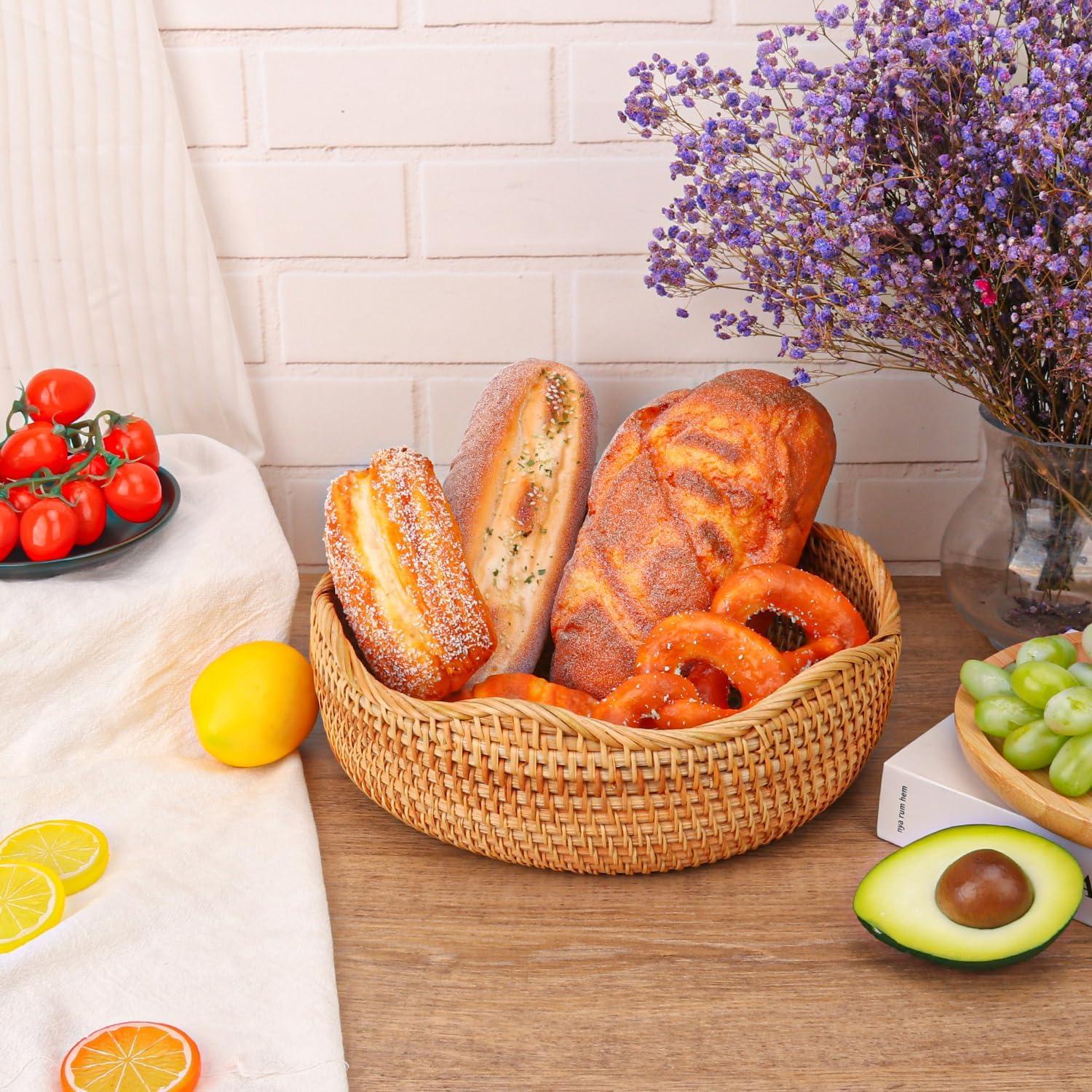 Cesta de Pan de Ratán Hecha a Mano 27 cm Geytetqi
