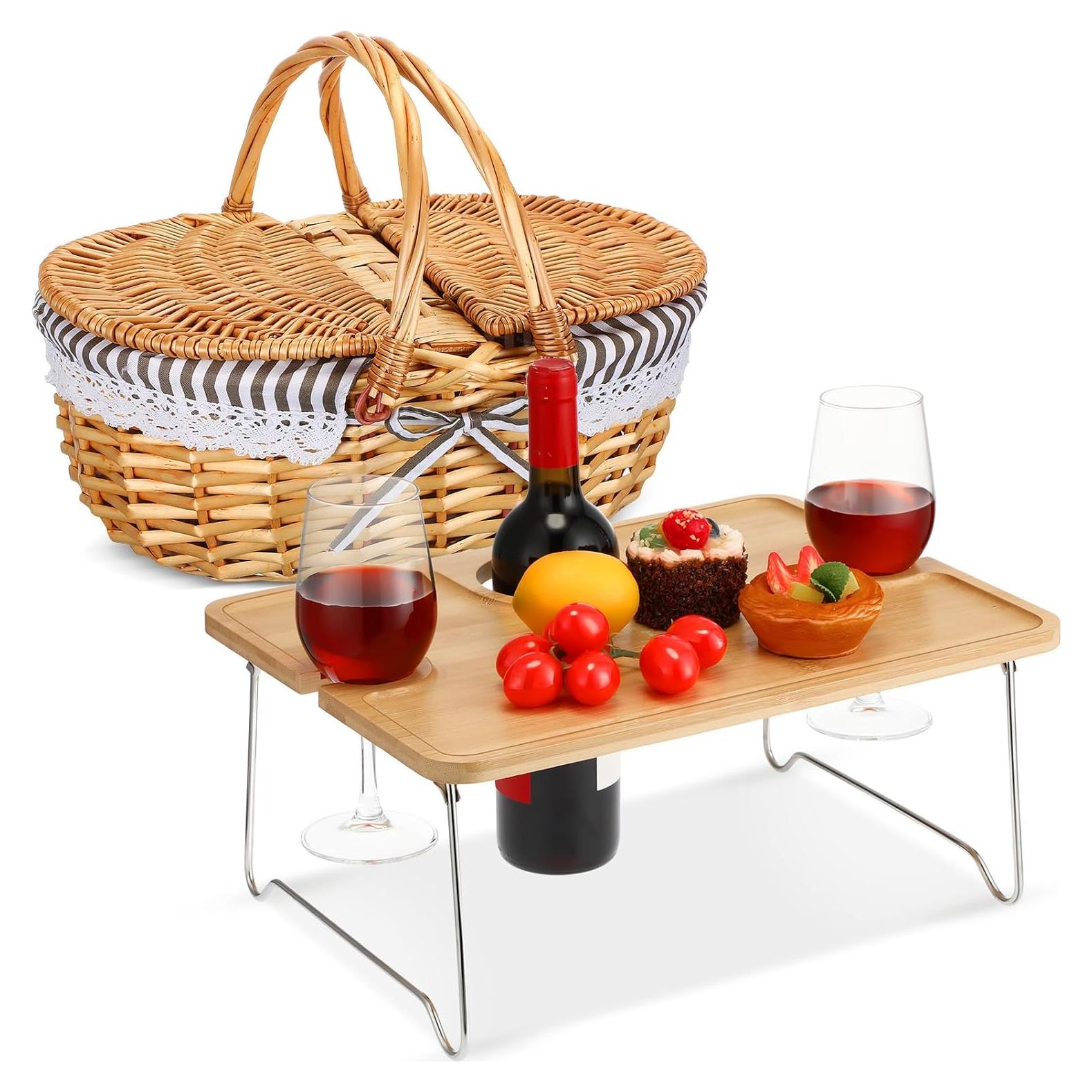 Cesta de Picnic Plegable FoldTier con Mesa de Vino para 2