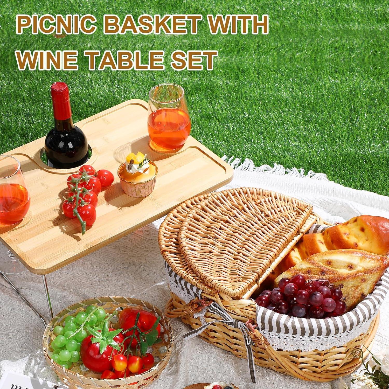 Cesta de Picnic Plegable FoldTier con Mesa de Vino para 2
