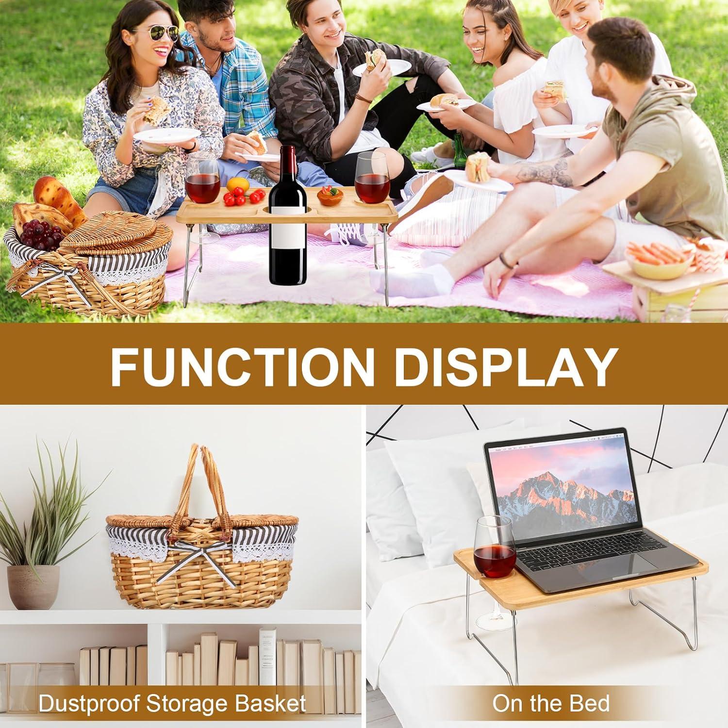 Cesta de Picnic Plegable FoldTier con Mesa de Vino para 2
