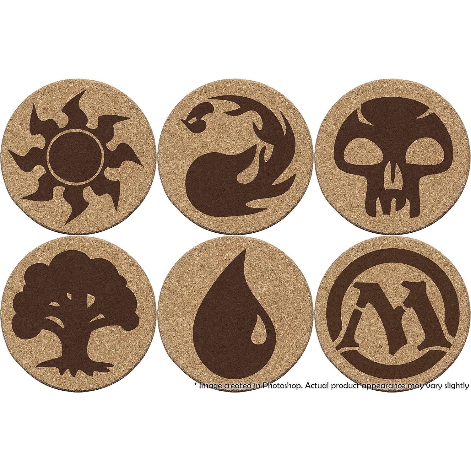 Magic the Gathering 6 Cork Coaster set Game Element Logo Symbols