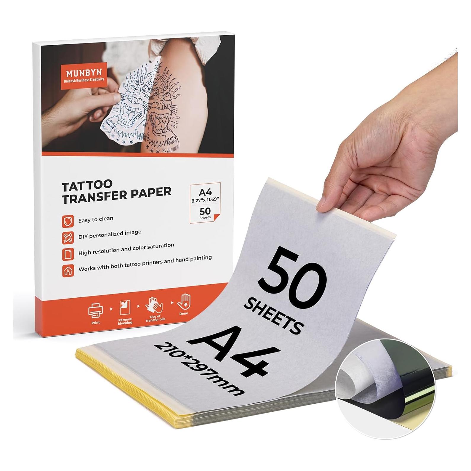 Papel de Transferencia de Tatuaje MUNBYN A4 50 Hojas 4 Capas