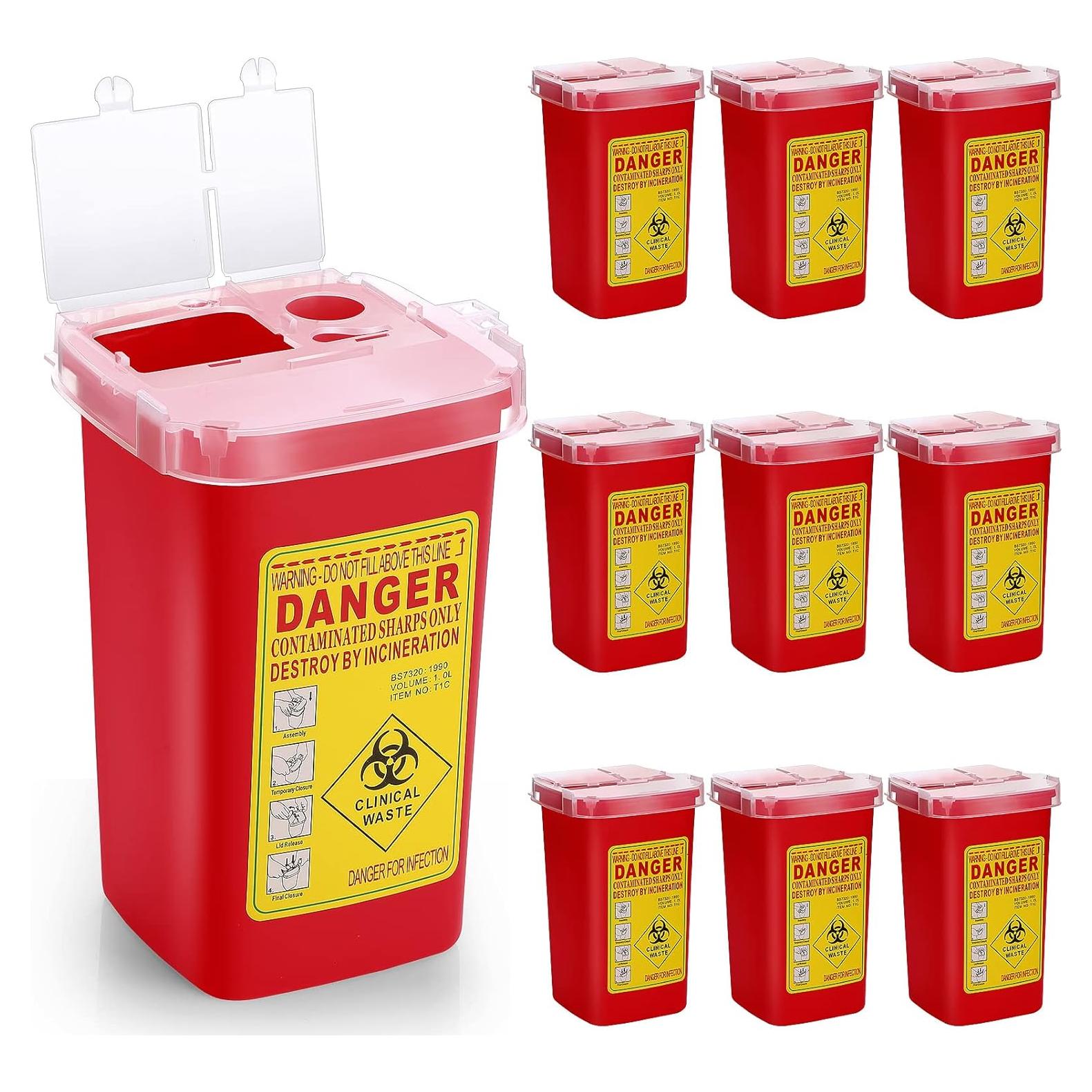 10 Contenedores de Desechos Cortantes Chumia 0.95L Rojo