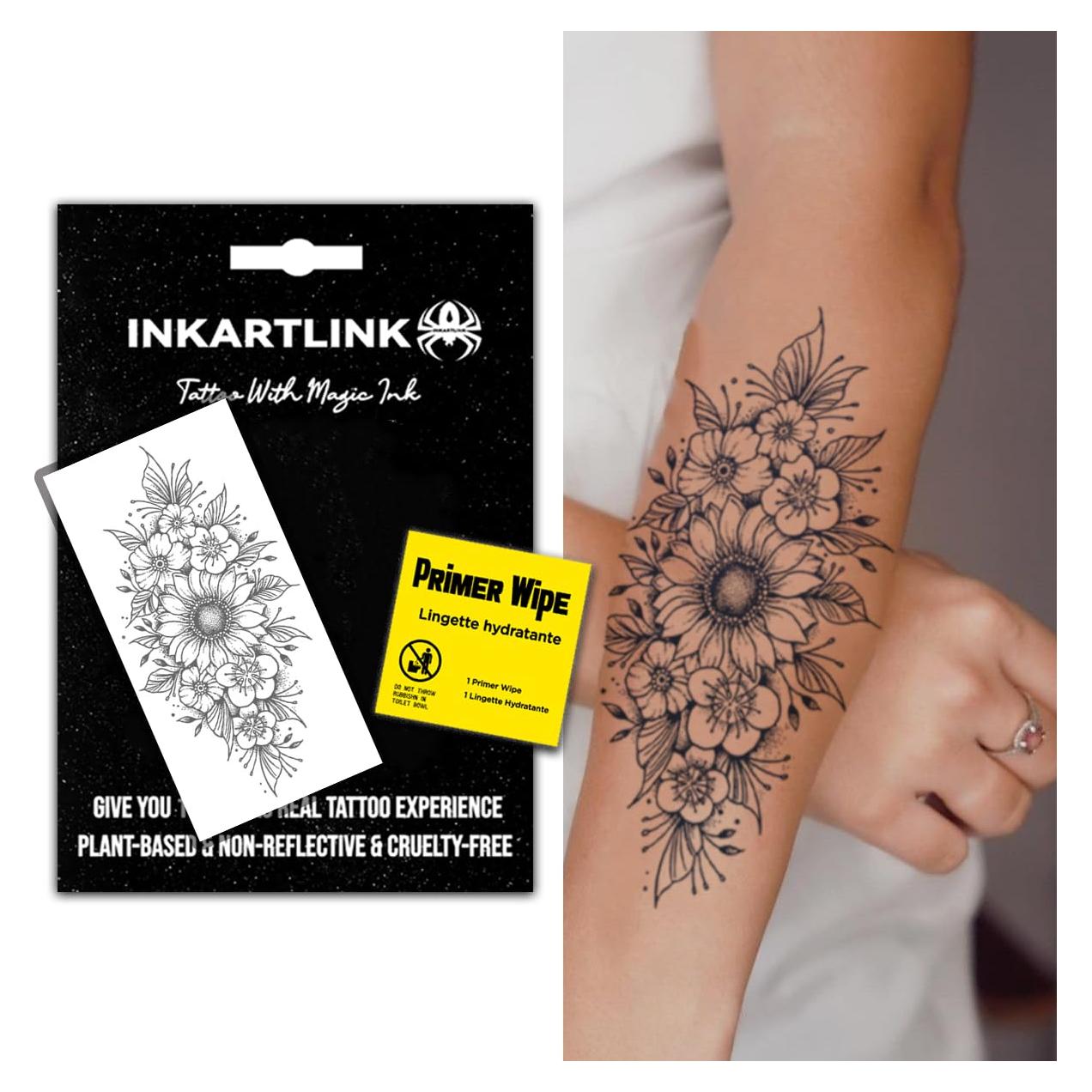 Tatuaje Semipermanente INKARTLINK Crisantemo en Floración 17.78x10.16cm