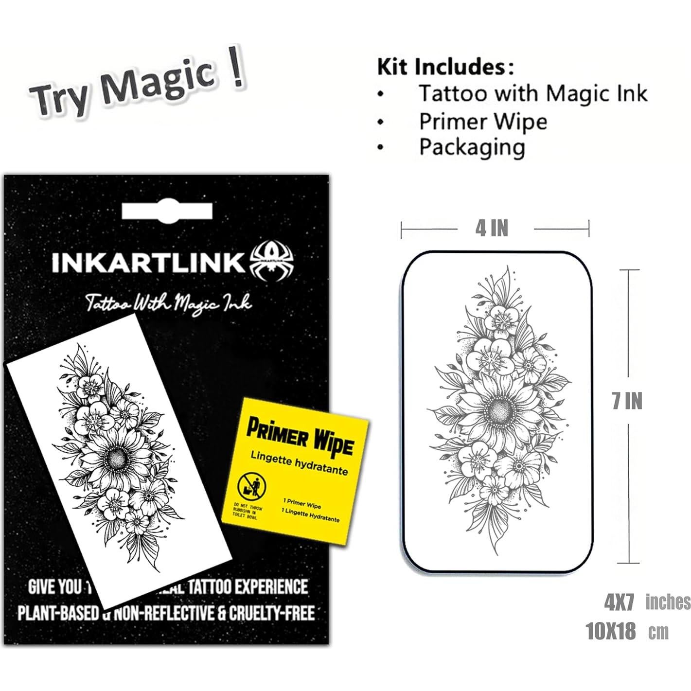 Tatuaje Semipermanente INKARTLINK Crisantemo en Floración 17.78x10.16cm