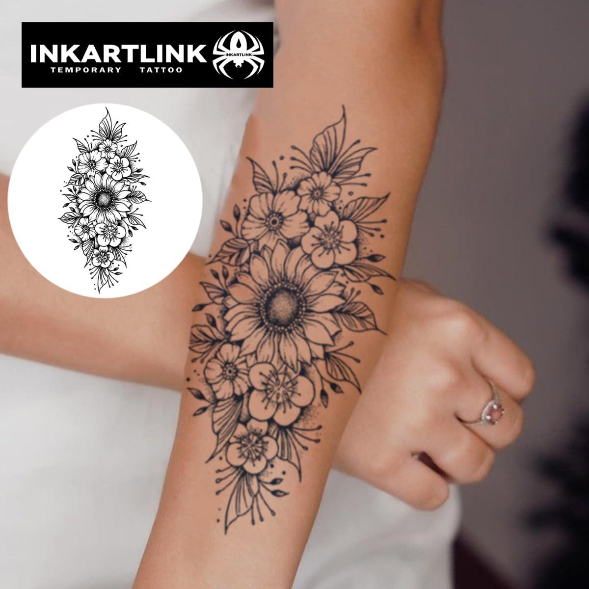 Tatuaje Semipermanente INKARTLINK Crisantemo en Floración 17.78x10.16cm