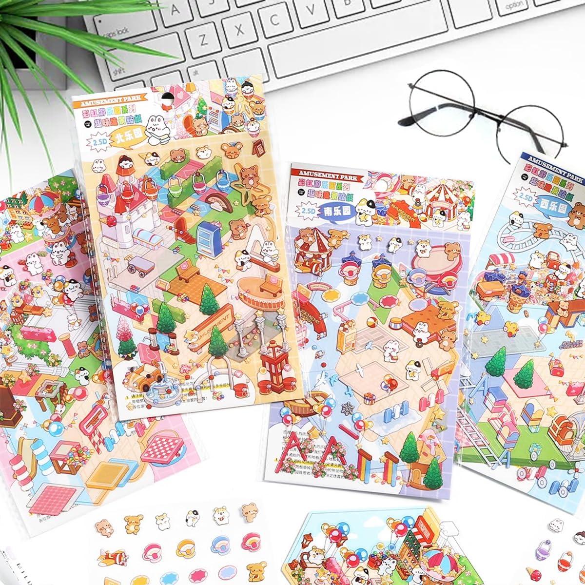 Pegatinas 3D LTWVDIZ Parque de Diversiones - 4 Unidades