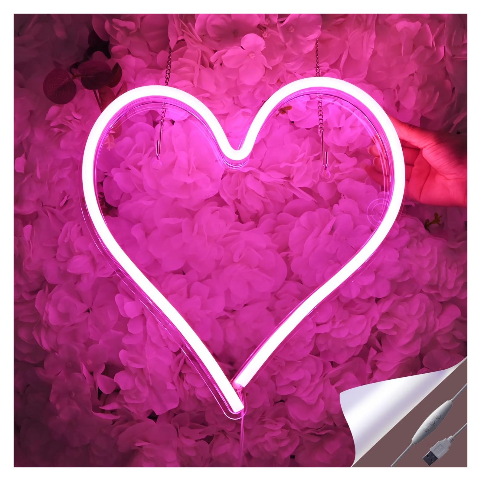 Luz de Neón Britrio Corazón Rosa 34x32cm USB Decorativa