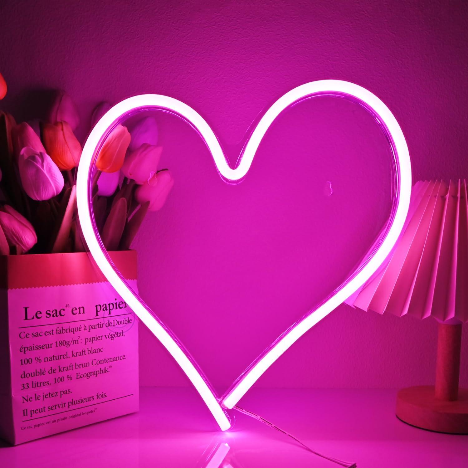 Luz de Neón Britrio Corazón Rosa 34x32cm USB Decorativa
