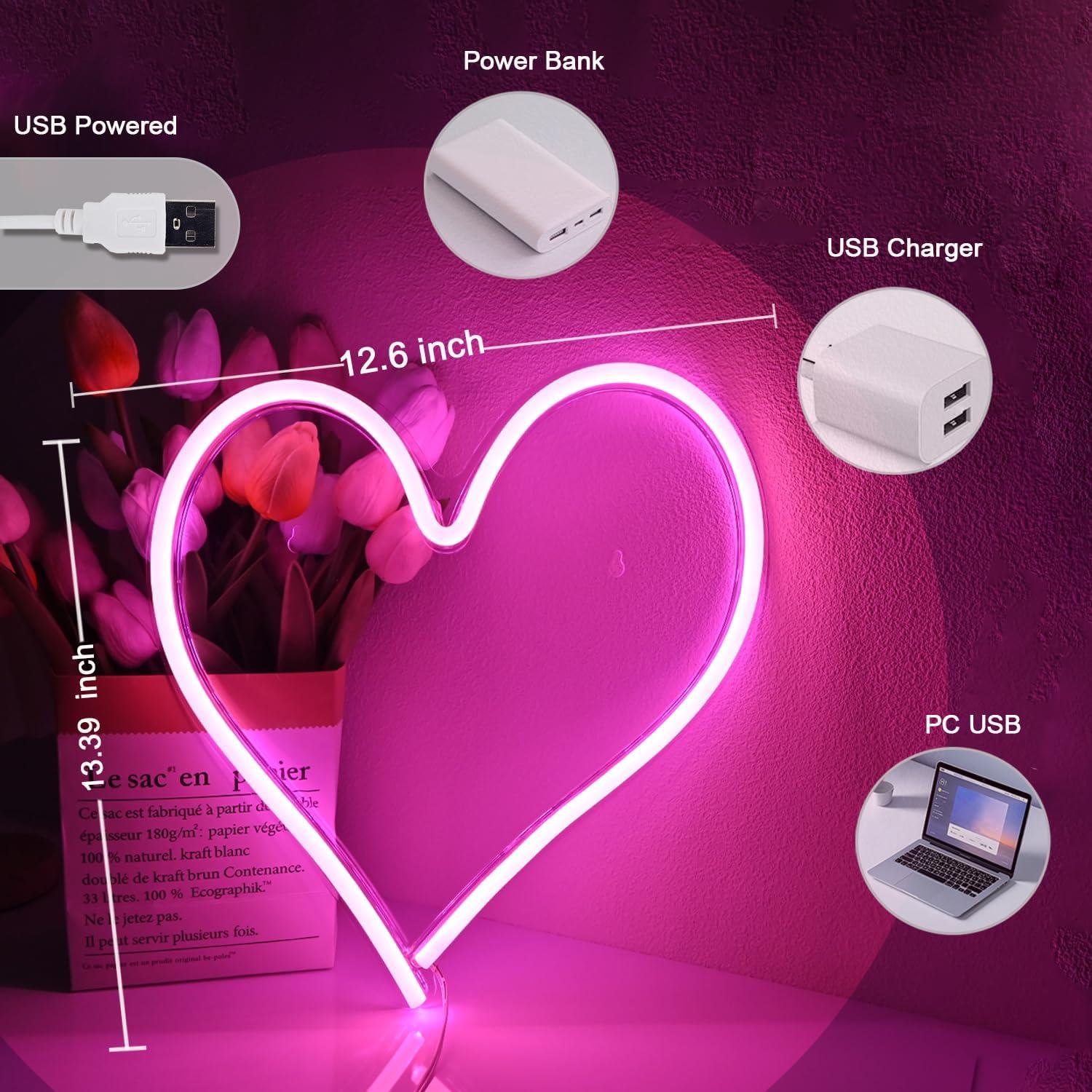 Luz de Neón Britrio Corazón Rosa 34x32cm USB Decorativa