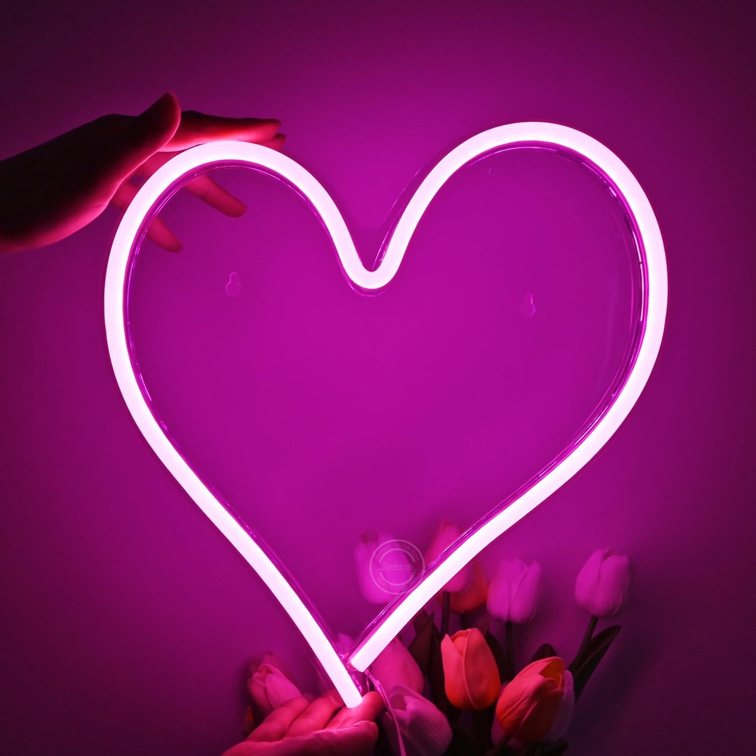 Luz de Neón Britrio Corazón Rosa 34x32cm USB Decorativa