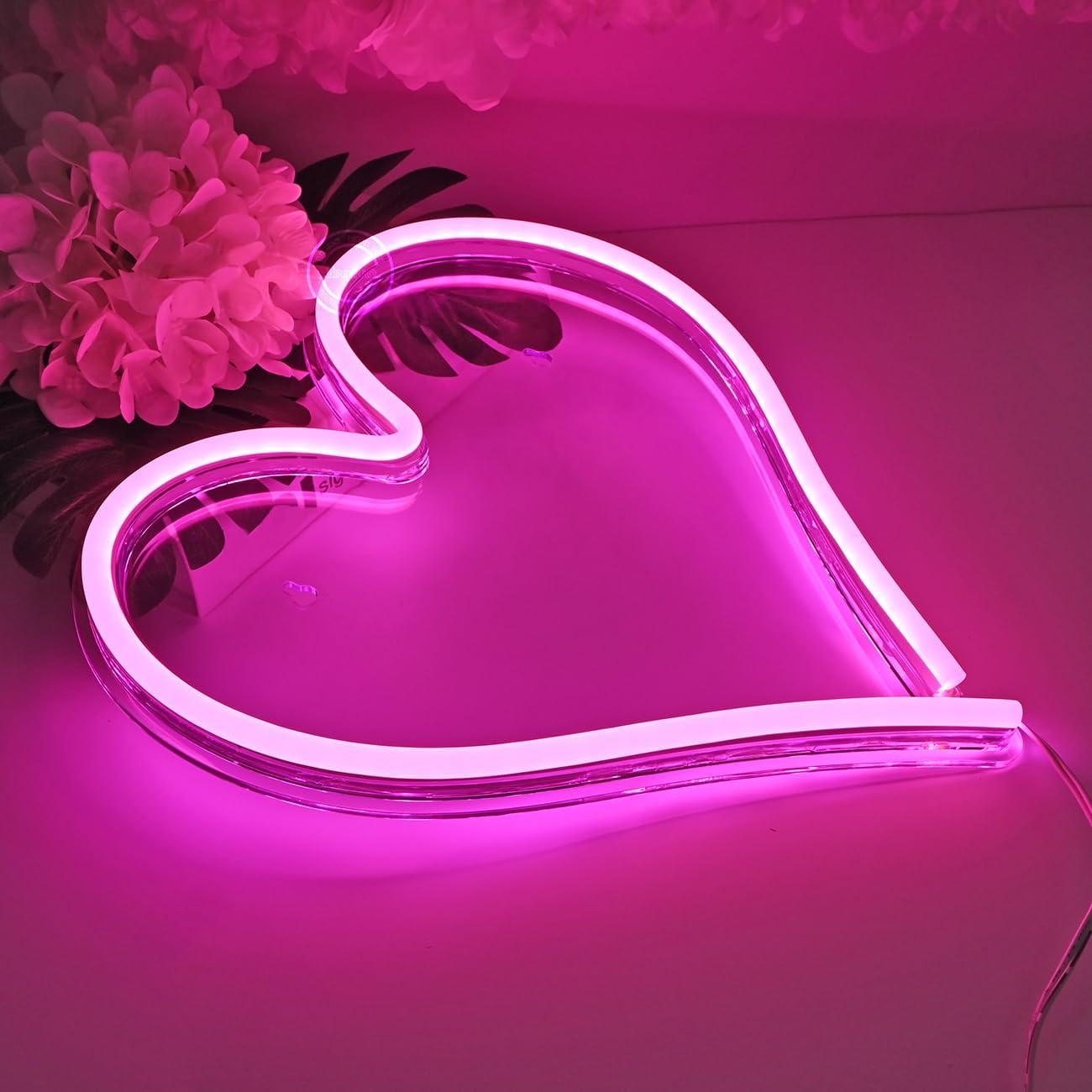Luz de Neón Britrio Corazón Rosa 34x32cm USB Decorativa