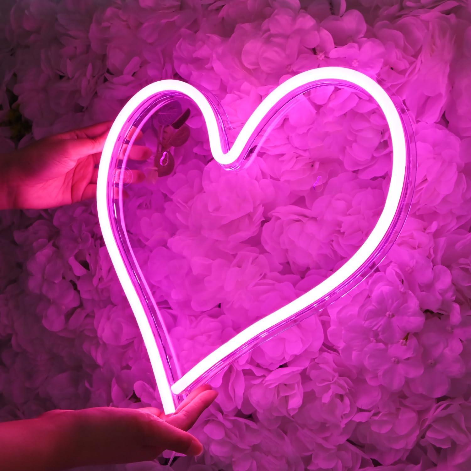 Luz de Neón Britrio Corazón Rosa 34x32cm USB Decorativa