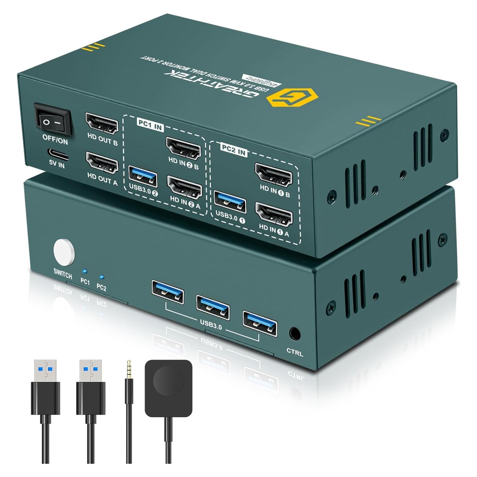 Interruptor KVM HDMI 2 Monitores 2 Computadoras 4K 60Hz EVATEK