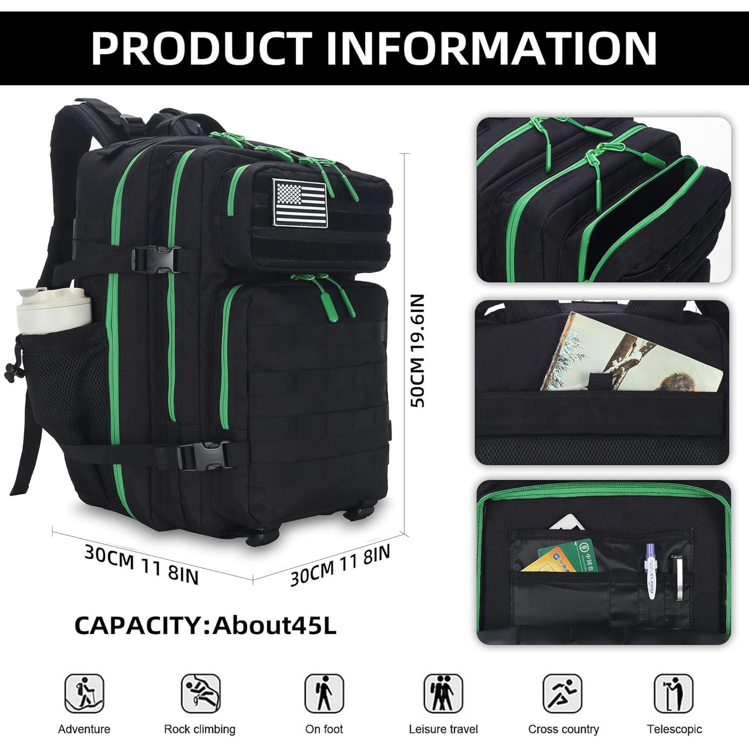 Mochila Táctica de Asalto 45L Impermeable Verde Oscuro