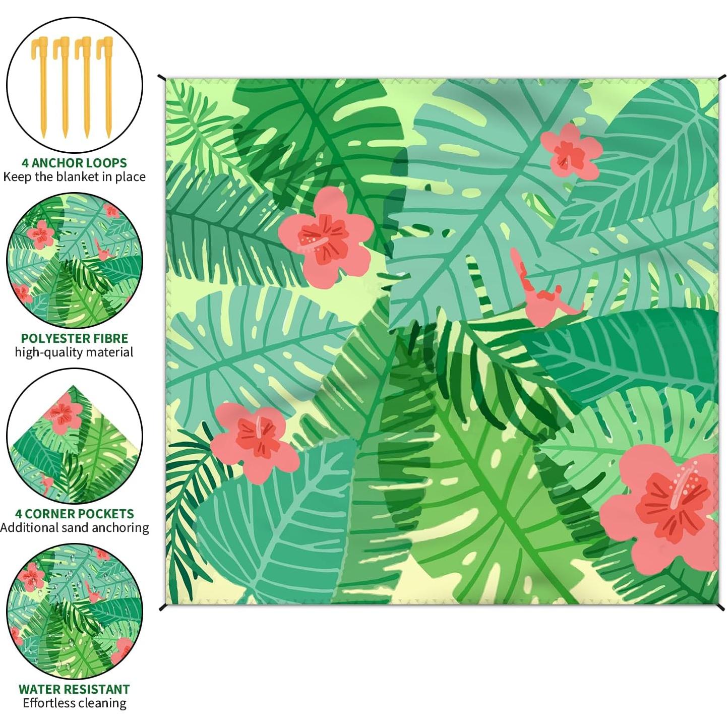 Manta de Playa Impermeable DPWCVM 200x210 cm Verde para 2-4 Adultos