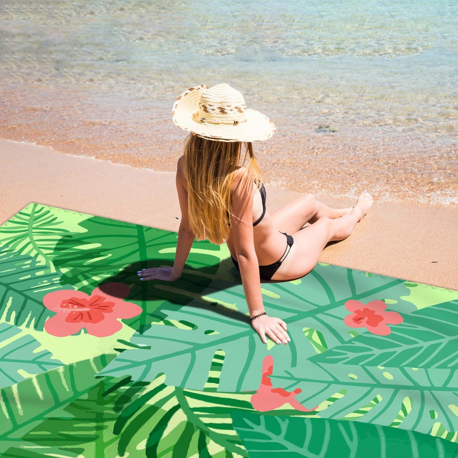 Manta de Playa Impermeable DPWCVM 200x210 cm Verde para 2-4 Adultos