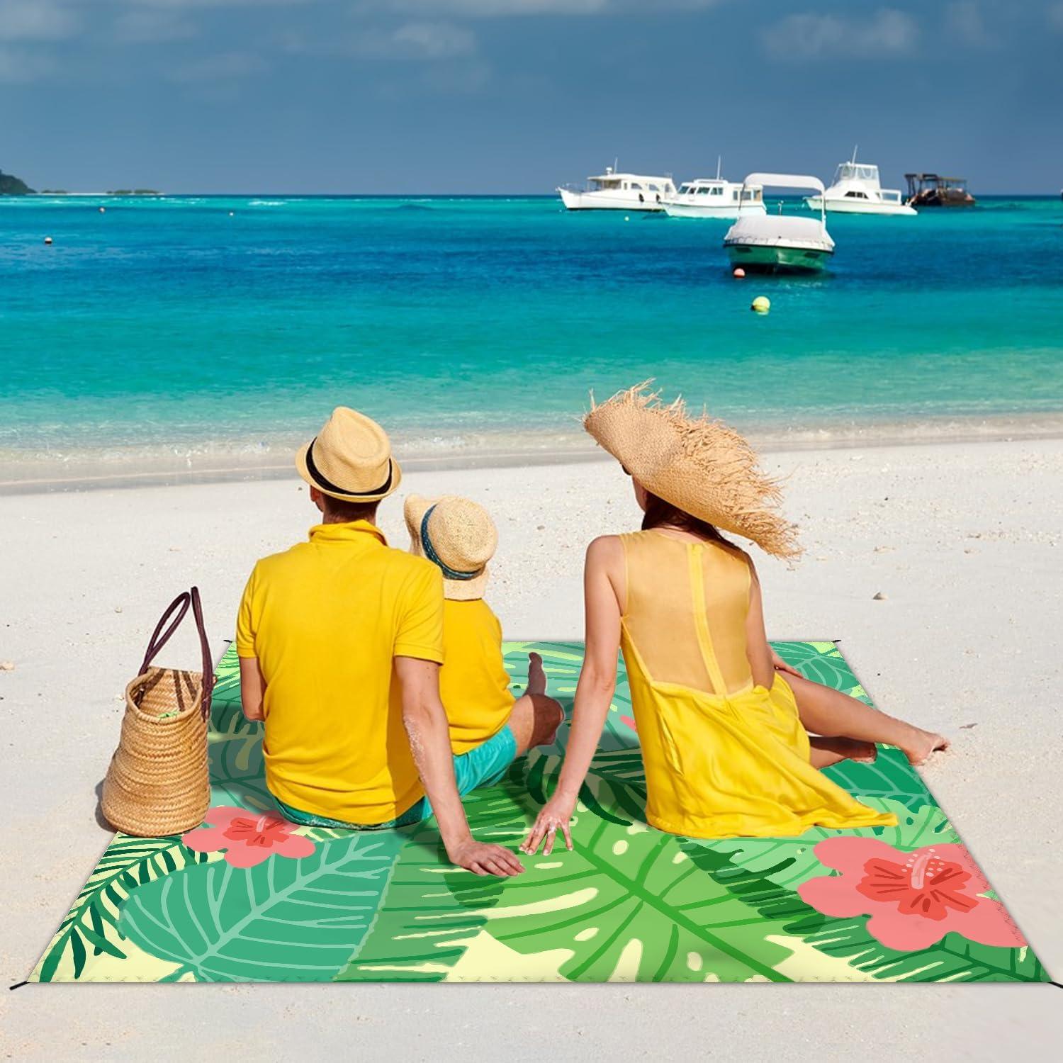 Manta de Playa Impermeable DPWCVM 200x210 cm Verde para 2-4 Adultos