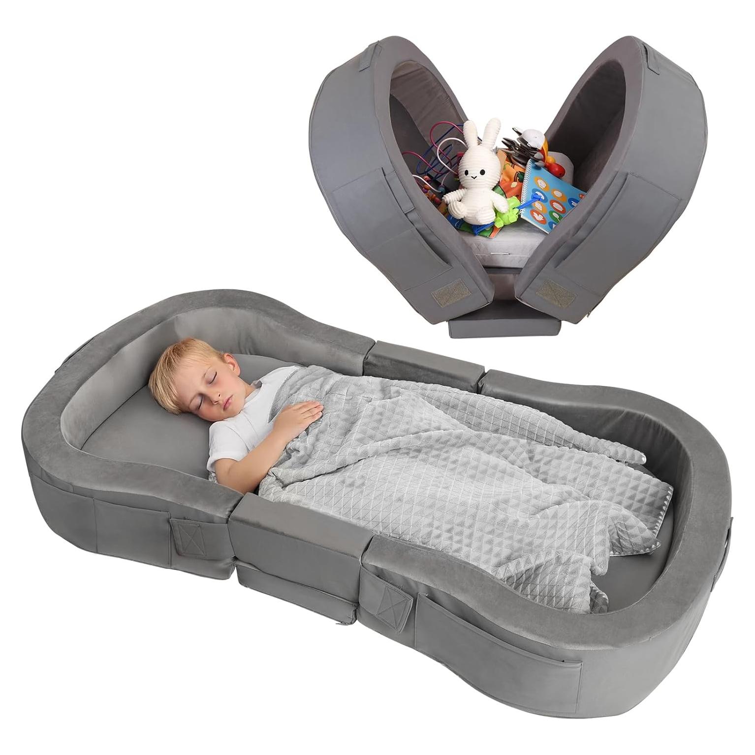 Cama de viaje ENITYA para niños 137x73 cm gris