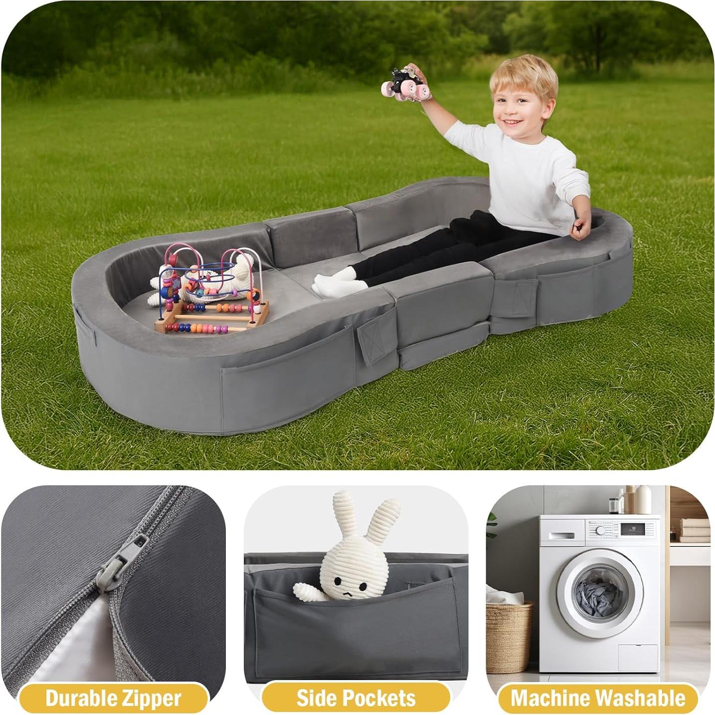 Cama de viaje ENITYA para niños 137x73 cm gris