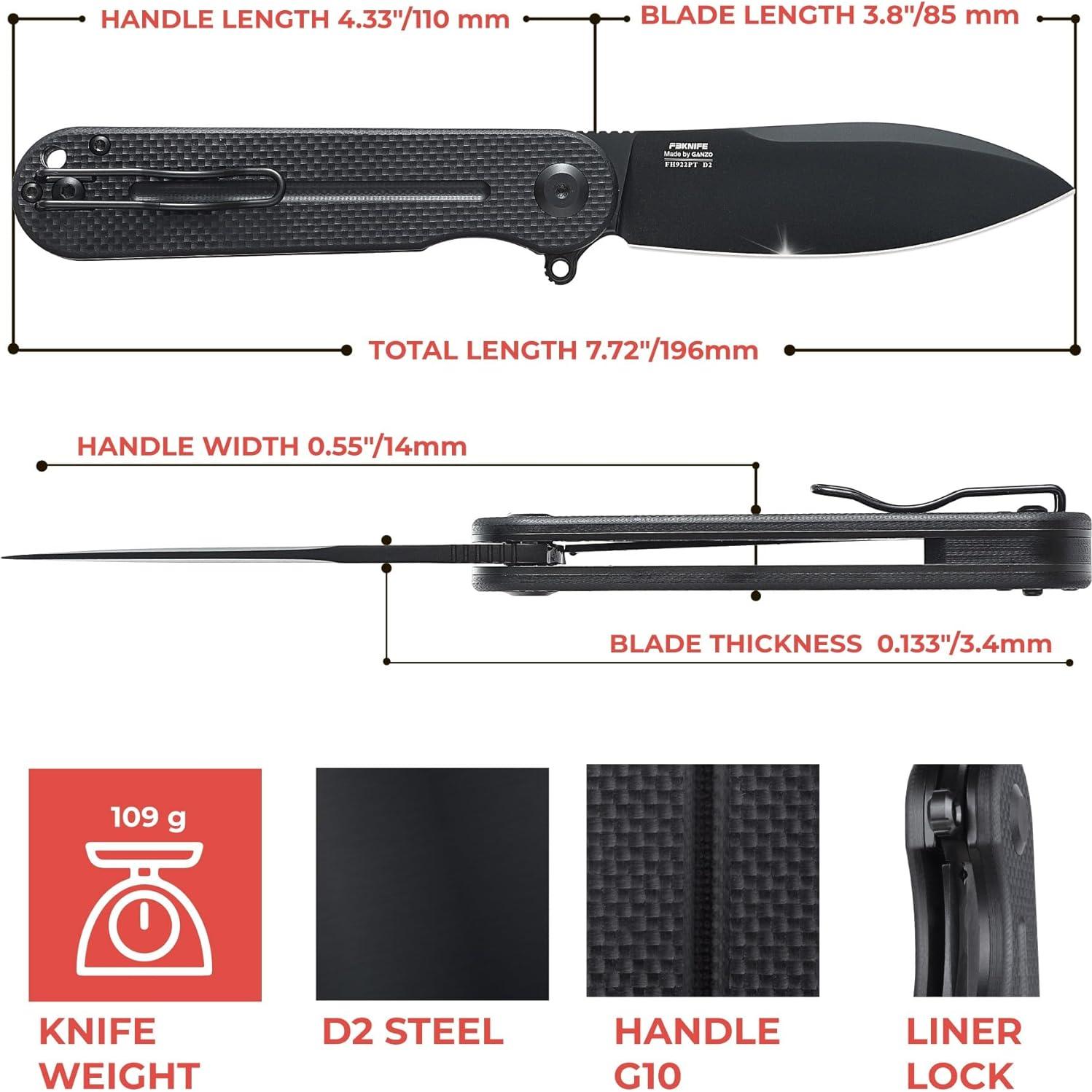 Cuchillo Plegable Ganzo Firebird FH922PT-BK Acero D2 19.5cm