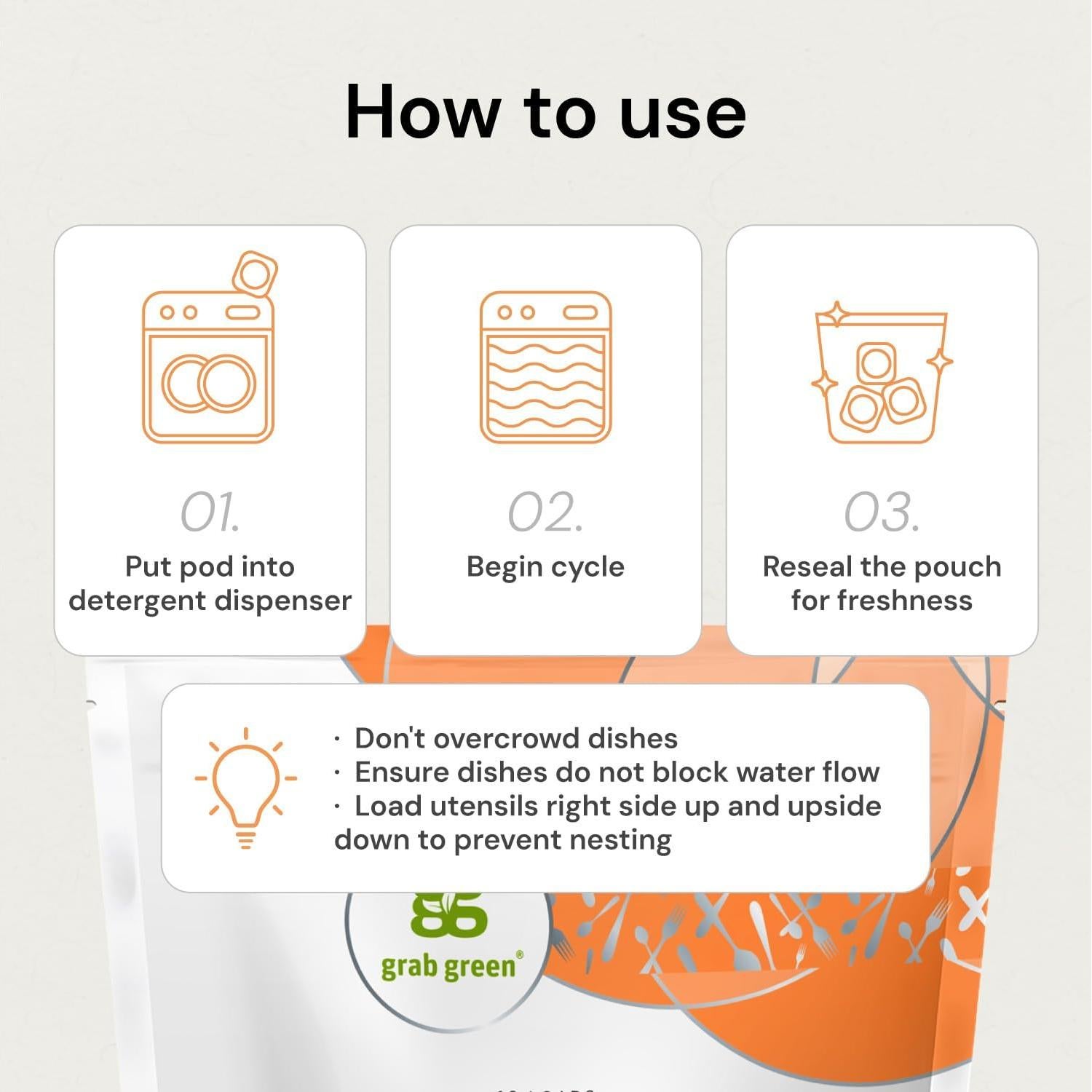 Cápsulas de Detergente para Lavavajillas Grab Green 24 Unidades Sin Fragancia