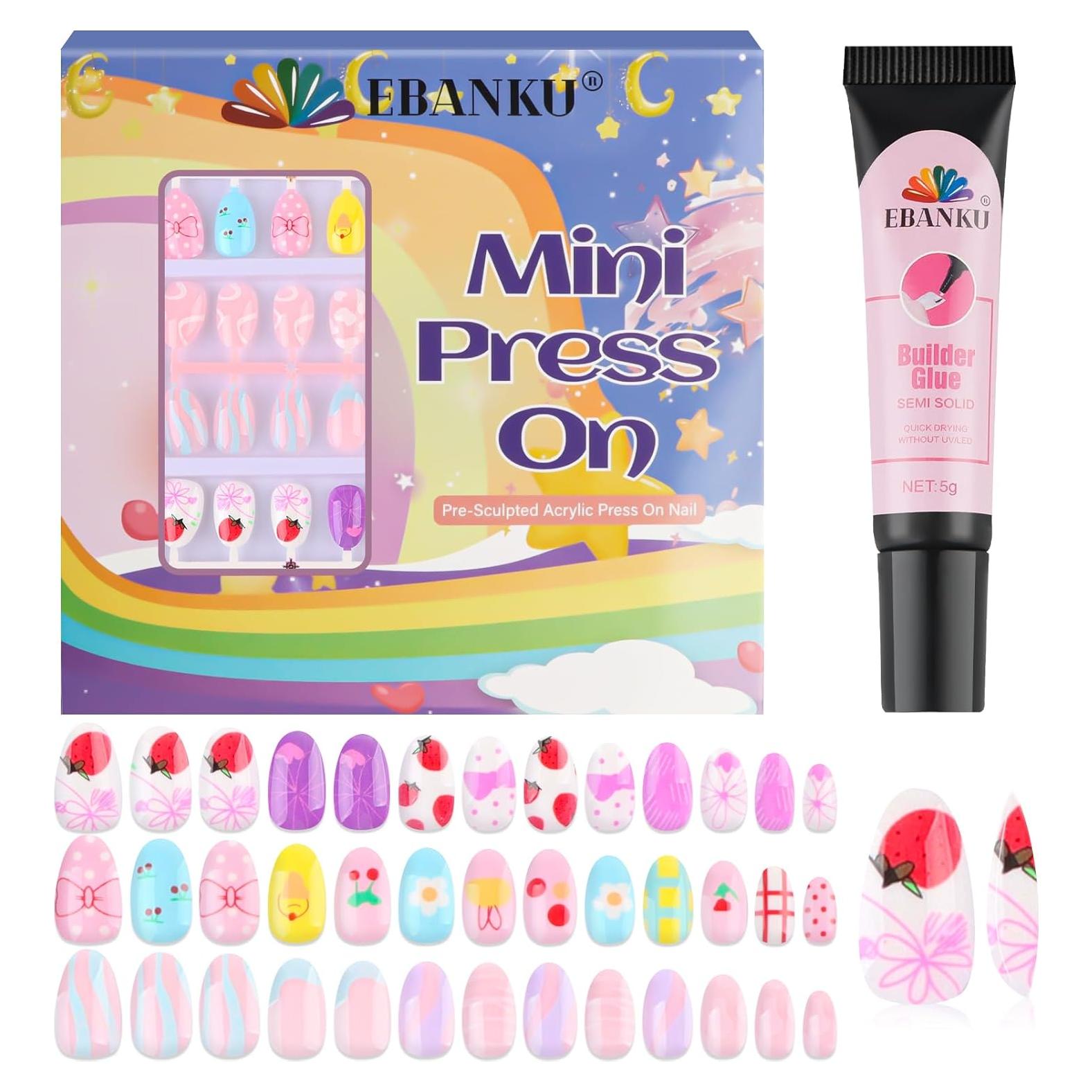 78 Uñas Postizas para Niñas EBANKU Lazo de Corbata Fresas