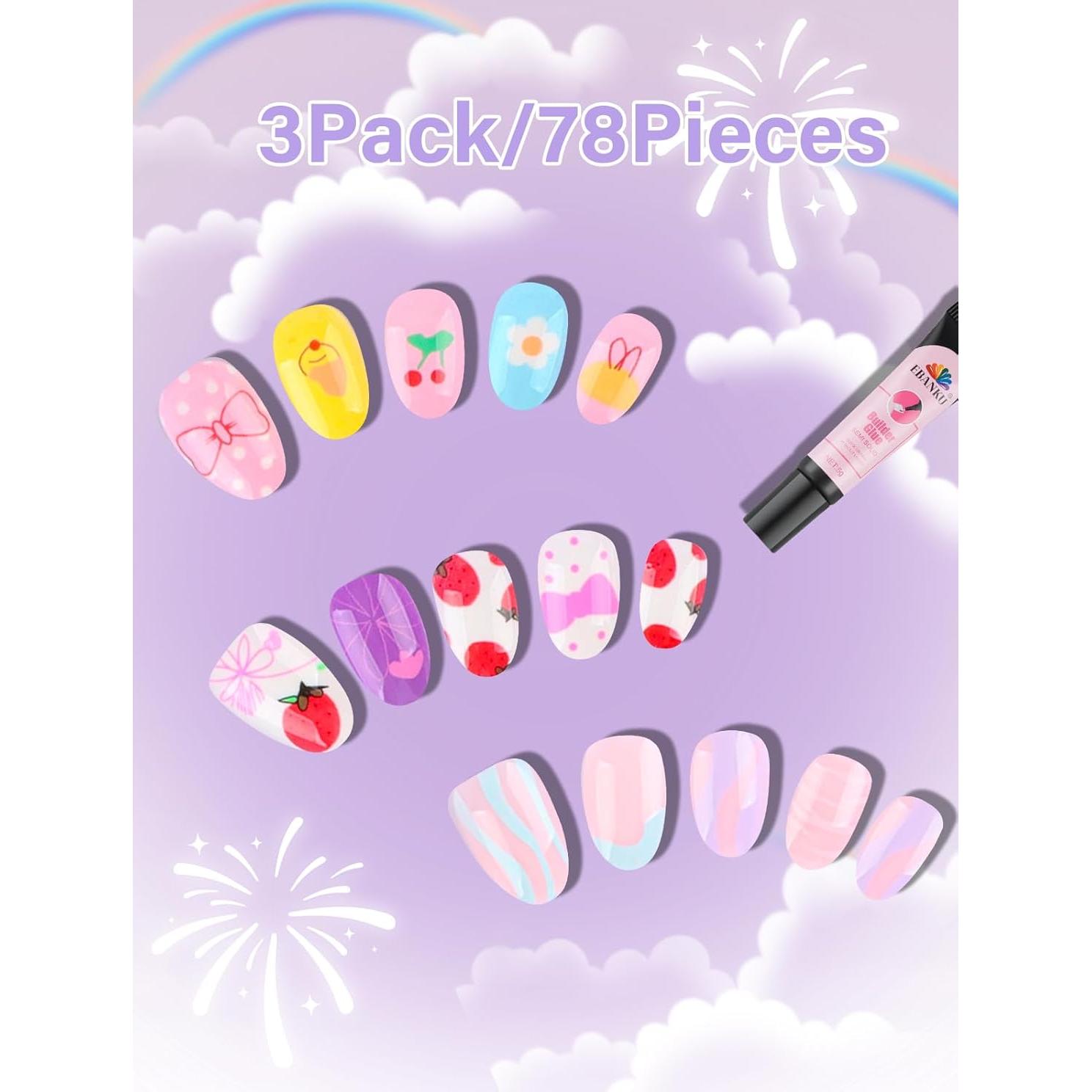 78 Uñas Postizas para Niñas EBANKU Lazo de Corbata Fresas