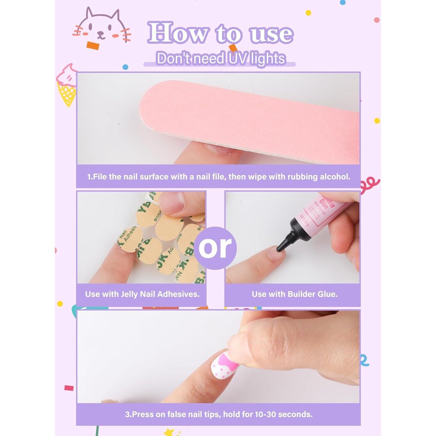 78 Uñas Postizas para Niñas EBANKU Lazo de Corbata Fresas