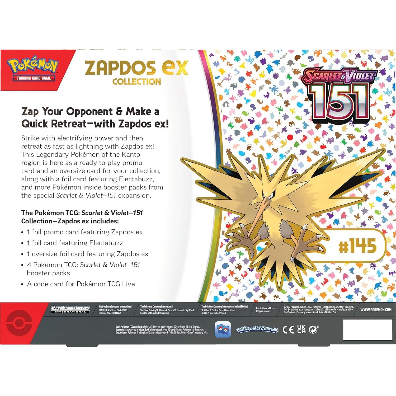 Pokemon TCG Escarlata y Púrpura 151 Zapdos Ex Box