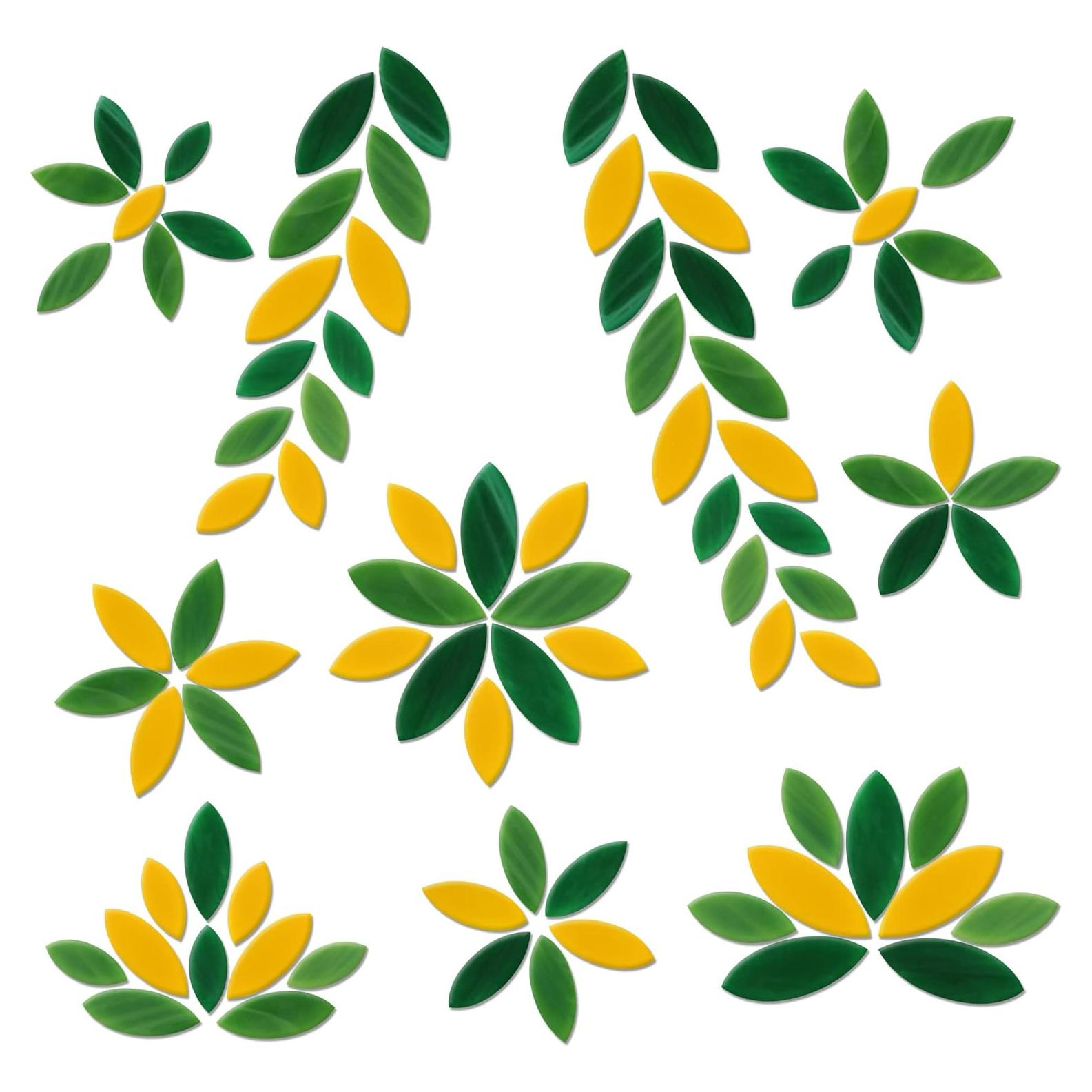 Yoption 100 Piezas Azulejos de Mosaico Vidrio Pétalo Verde Amarillo