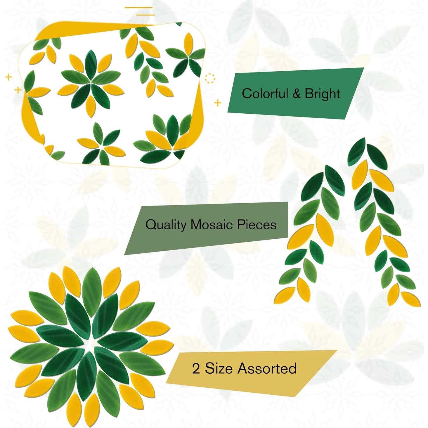 Yoption 100 Piezas Azulejos de Mosaico Vidrio Pétalo Verde Amarillo