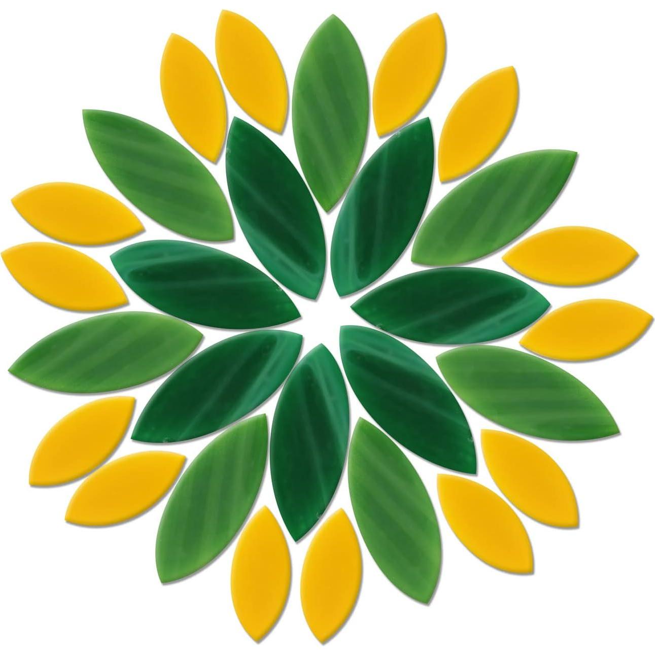 Yoption 100 Piezas Azulejos de Mosaico Vidrio Pétalo Verde Amarillo