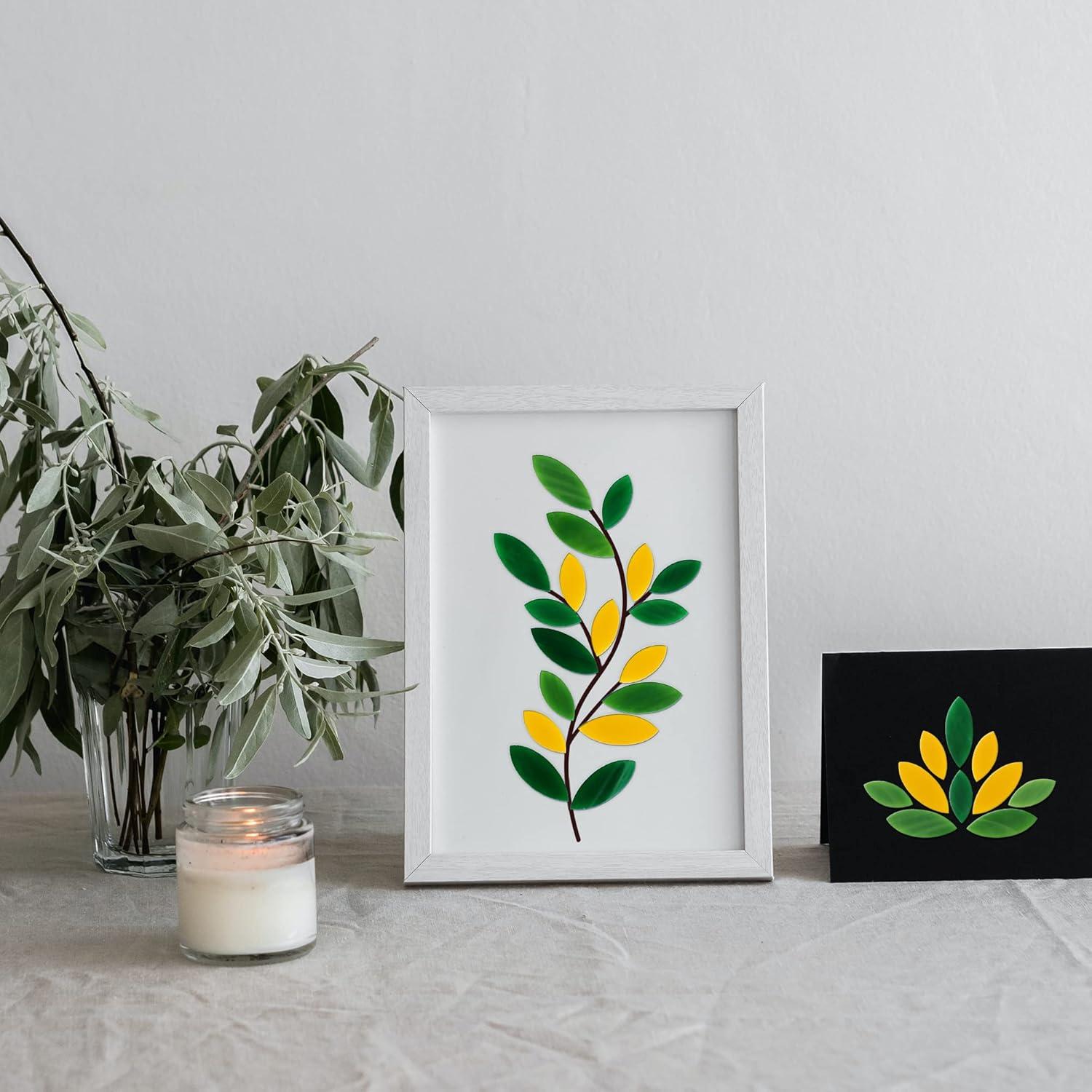 Yoption 100 Piezas Azulejos de Mosaico Vidrio Pétalo Verde Amarillo